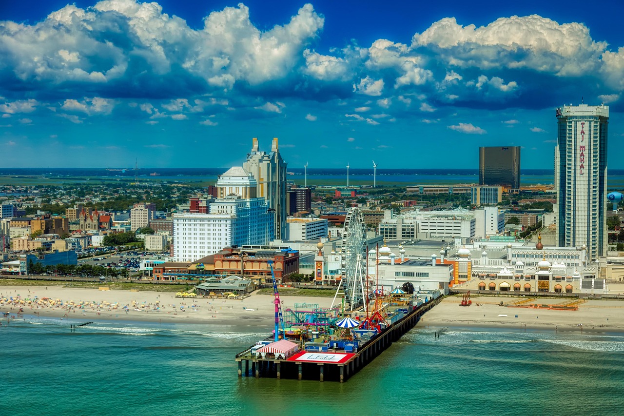 atlantic city, new jersey, america, hdr, pier, sea, ocean, city, urban, skyline, resorts, sky, clouds, nature, tourism, aerial view, seashore, beach, holiday, buildings, atlantic